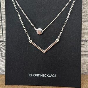 Modern Silver Double-Layered Necklace NWT